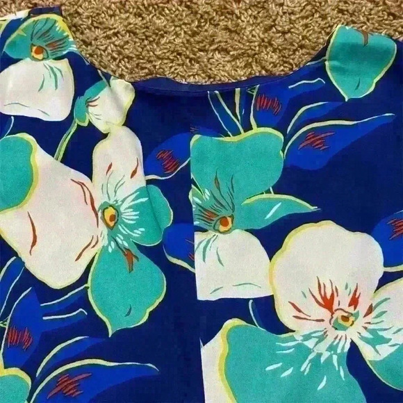 Luxology Women's Floral Cold Shoulder Dress Size 12 Navy Blue Short Sleeve - Picture 2 of 9